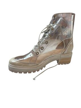 SCHUTZ Elisangela Clear Lace-Up Vinyl Boots Transparent Lug Sole